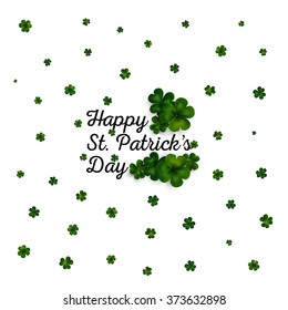 St Patrick's day vector background, green clovers on white