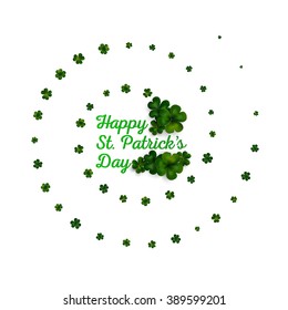 St Patricks day vector background, green clovers on white