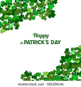 St Patrick's Day Vector background with shamrock. Lucky spring symbol. Clover in green shades isolated on white background. Border and frame - stock vector