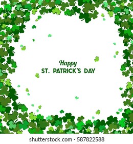 St Patrick's Day Vector background with shamrock. Lucky spring symbol. Clover in green shades isolated on white background. Border and frame - stock vector