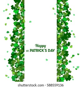 St Patrick's Day Vector background with shamrock. Lucky spring symbol. Clover in green shades isolated on white background. Border and frame - stock vector