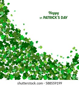 St Patrick's Day Vector background with shamrock. Lucky spring symbol. Clover in green shades isolated on white background. Border and frame - stock vector