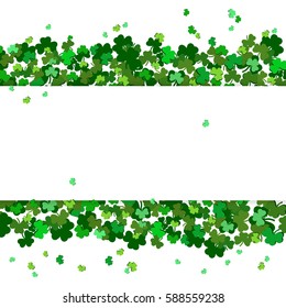 St Patrick's Day Vector background with shamrock. Lucky spring symbol. Clover in green shades isolated on white background. Border and frame - stock vector