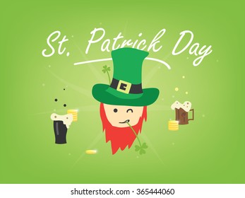 St. Patrick's Day vector cartoon illustration. Leprechaun