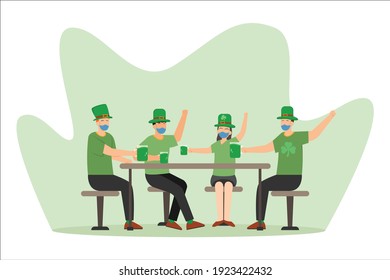 St patrick's day vector concept: Group of people celebrating st patrick's day together while drinking beer 