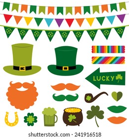St. Patrick's Day vector decoration and photo booth props set