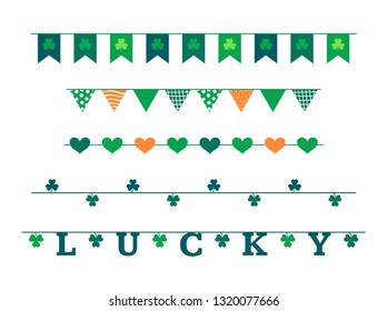 St. Patrick's Day vector design elements set. Flag garlands in traditional colors.