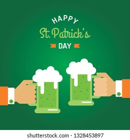St. Patrick's day vector design template. Hands holding mugs with ale.