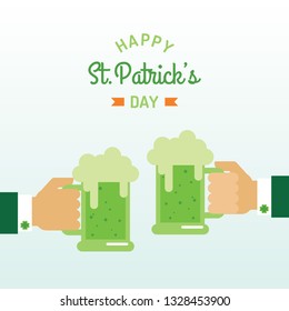 St. Patrick's day vector design template. Hands holding mugs with ale.
