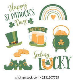St. Patrick's Day vector design elements icon set with typographic elements isolated on white
