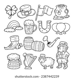 St. patrick's day vector design element outline sketch illustration set
