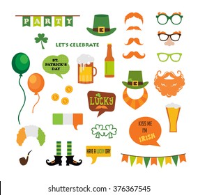 St. Patrick's Day vector design elements set. icons and photo booth props