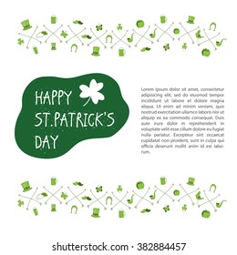St. Patrick's Day vector design elements set. Patricks day hand-drawn icons on white background. Inscription Happy St. Patrick's Day. Template for greeting cards, invitations for St. Patrick's day
