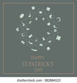 St. Patrick's Day vector design elements set. Patricks day hand-drawn icons on white background. Inscription Happy St. Patrick's Day. Template for greeting cards, invitations for St. Patrick's day