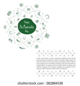 St. Patrick's Day vector design elements set. Patricks day hand-drawn icons on white background. Inscription Happy St. Patrick's Day. Template for greeting cards, invitations for St. Patrick's day