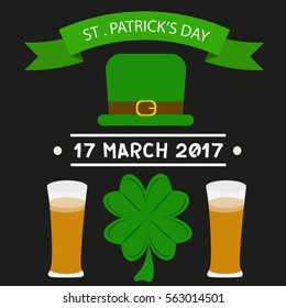 St. Patrick's Day vector design elements set. Festival treasure st patrick day icons shamrock lucky spring. Beer happy celebration decoration. Ireland holiday patrick day leprechaun symbols.