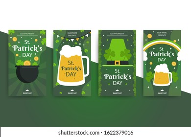 St. Patrick's day vector flyer template design. Greeting letter or postcard element. Leaf Clovers decorated, Green Social Media banners set for Happy St. Patrick's Day celebration.vector illustration.