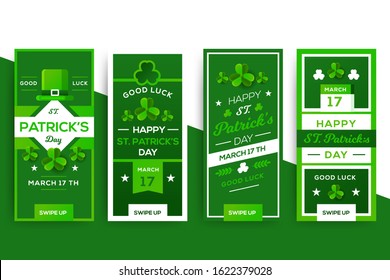 St. Patrick's day vector flyer template design. Greeting letter or postcard element. Leaf Clovers decorated, Green Social Media banners set for Happy St. Patrick's Day celebration.vector illustration.