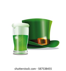 st patrick's day vector with a green hat and glass of beer