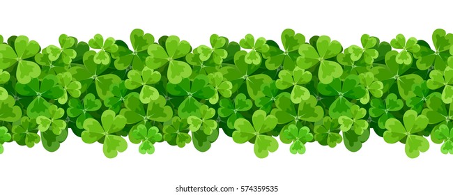 St. Patrick's day vector horizontal seamless background with shamrock leaves. 