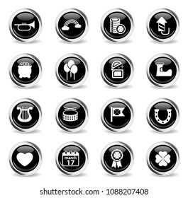 st patricks day vector icons - black round chrome buttons
