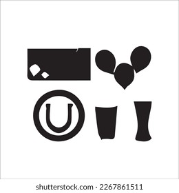 St. Patrick's day vector icons set isolated on white background. Flat cartoon style design element for party, sales, photo booth props: pot, coins, rainbow, horseshoe, beer, clover, pipe, tie, hat.