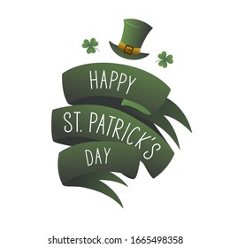 St. Patricks day - vector illustration with hand lettering. Irish holiday, green top hat, clover leaf, gift sticker, greeting card, interior design, banner