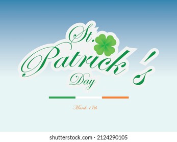 St. Patrick's Day.
Vector illustration with curved text, four-leaf clover.