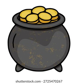 St. Patrick's Day vector illustration of a cauldron overflowing with golden coins