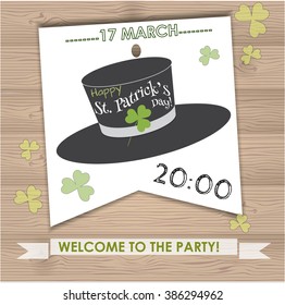 St Patrick's Day vector illustration. Traditional Irish card with hat symbol. Perfect template for poster, banner, sticker, party invitation, greeting, congratulation, announcement. Festive flyer