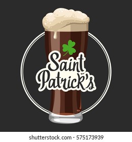 St. Patrick's Day. Vector illustration with glass of beer and congratulations in sketch style. Drink menu for celebration. Irish tradition.