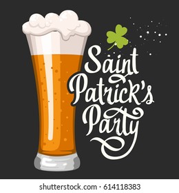 St. Patrick's Day. Vector illustration with glass of beer and congratulations in sketch style. Drink menu for celebration. Irish tradition.