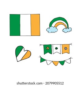 St. Patrick's Day. Vector illustrations in the doodle style. All elements are isolated. For stickers, websites, colorings and textiles