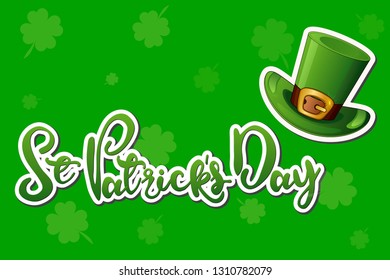 St. Patrick's Day Vector isolated illustration with hat on green background with clover