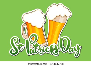 St. Patrick's Day Vector isolated illustration with hat and beer on light green background