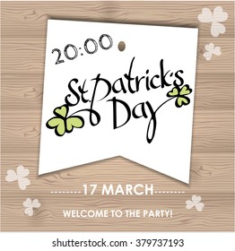 St Patrick's Day vector lettering illustration. Traditional Irish card. Type, calligraphy elements. Perfect template for poster, banner, party, invitation, greeting, congratulation, announcement.  