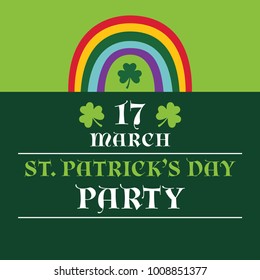 St. Patricks Day vector party poster with a rainbow