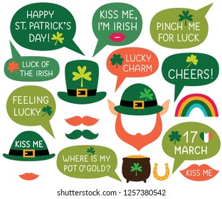 St. Patrick's Day vector photo booth props (leprechaun hats, speech bubbles)