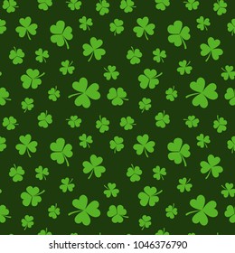 St. Patrick's day vector seamless pattern or background made with green shamrocks