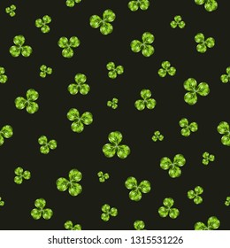 St. Patricks day Vector Seamless pattern. Clover leaves. Elegant background design for sale, wrapping paper with shamrocks. Lucky trefoil confetti. The illustration with Irish symbols of the holiday.