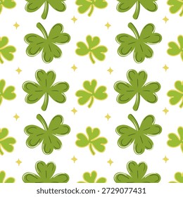 St. Patrick's Day vector seamless pattern with green clover leaves.