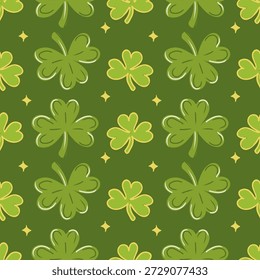 St. Patrick's Day vector seamless pattern with green clover leaves.