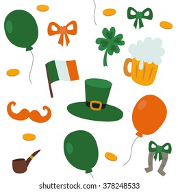 St. Patrick's Day vector seamless background texture. St. Patrick's Day icon set. St. Patrick's Day seamless template.