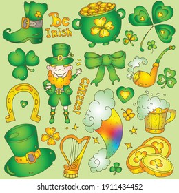 St Patrick's day vector set. Irish. Shamrock, Heart of Ireland, celebration.