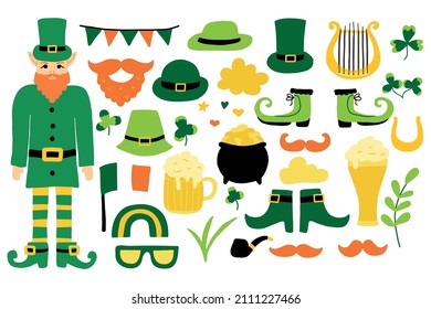  St. patrick's day vector set. Big set for St. Patrick's day. Hats, beer, boots, harp, lipricon and more.