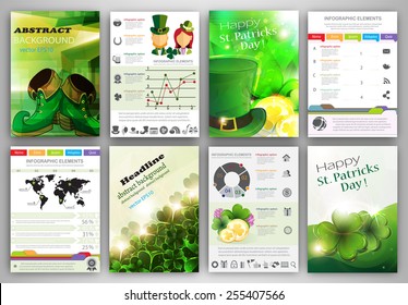 St. Patrick's Day vector set of flyer and brochure design templates.  Business technology internet and networking  abstract  backgrounds.  Concept backgrounds for web and mobile applications.