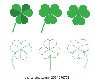 St. Patrick's Day vector set of three green leaf clover shape shamrock vector illustrations