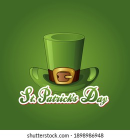 St. Patrick's Day Vector text lettering isolated illustration with hat  on green background