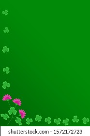 St. Patrick's day  vector vertical pattern. Flat colored Shamrock and clover flower on green background for banner, invitation, postcard
