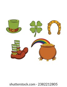 St Patricks Day Vectors Of Leprechaun Hat Boots Pot Of Gold And Clover